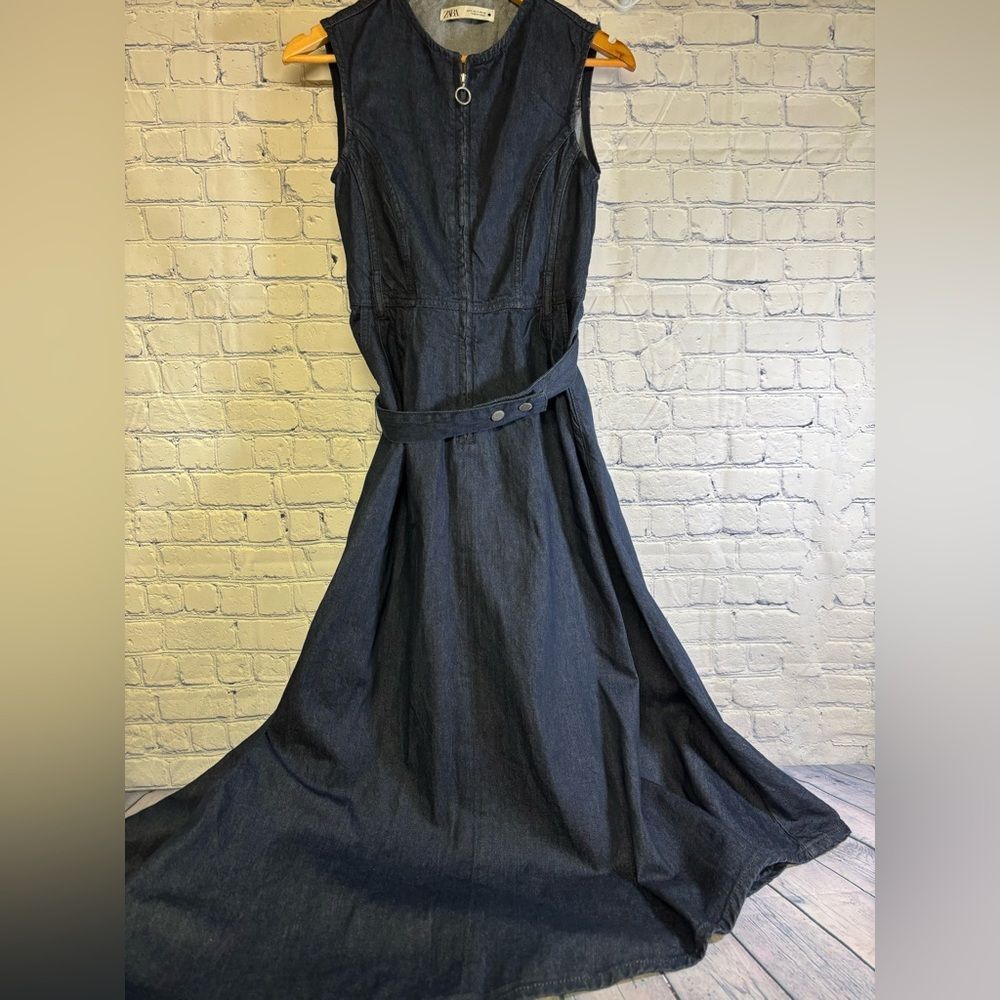 Zara Dark Denim Maxi Dress with Belt